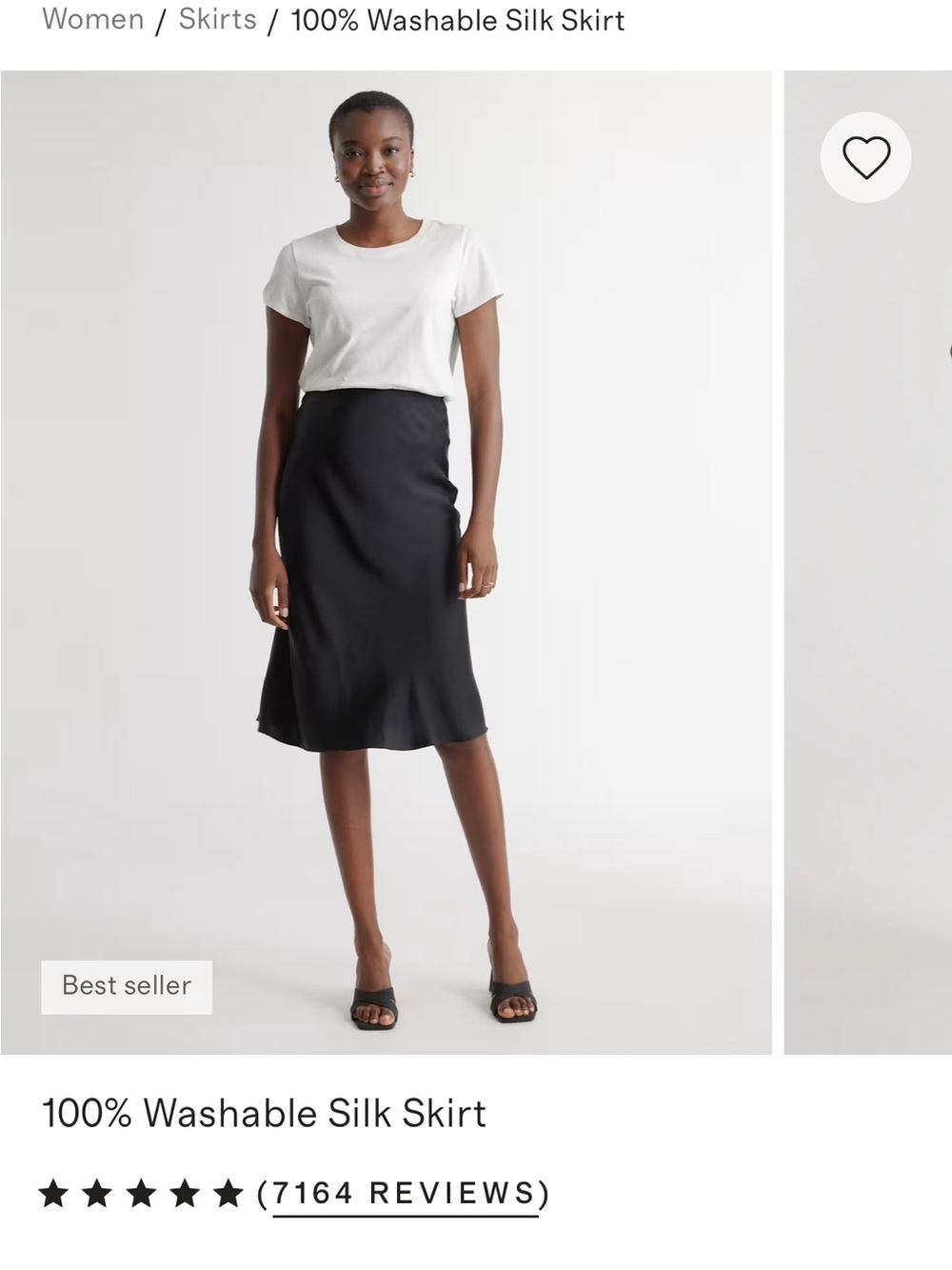 Quince 100% Washable Black Midi Silk Skirt